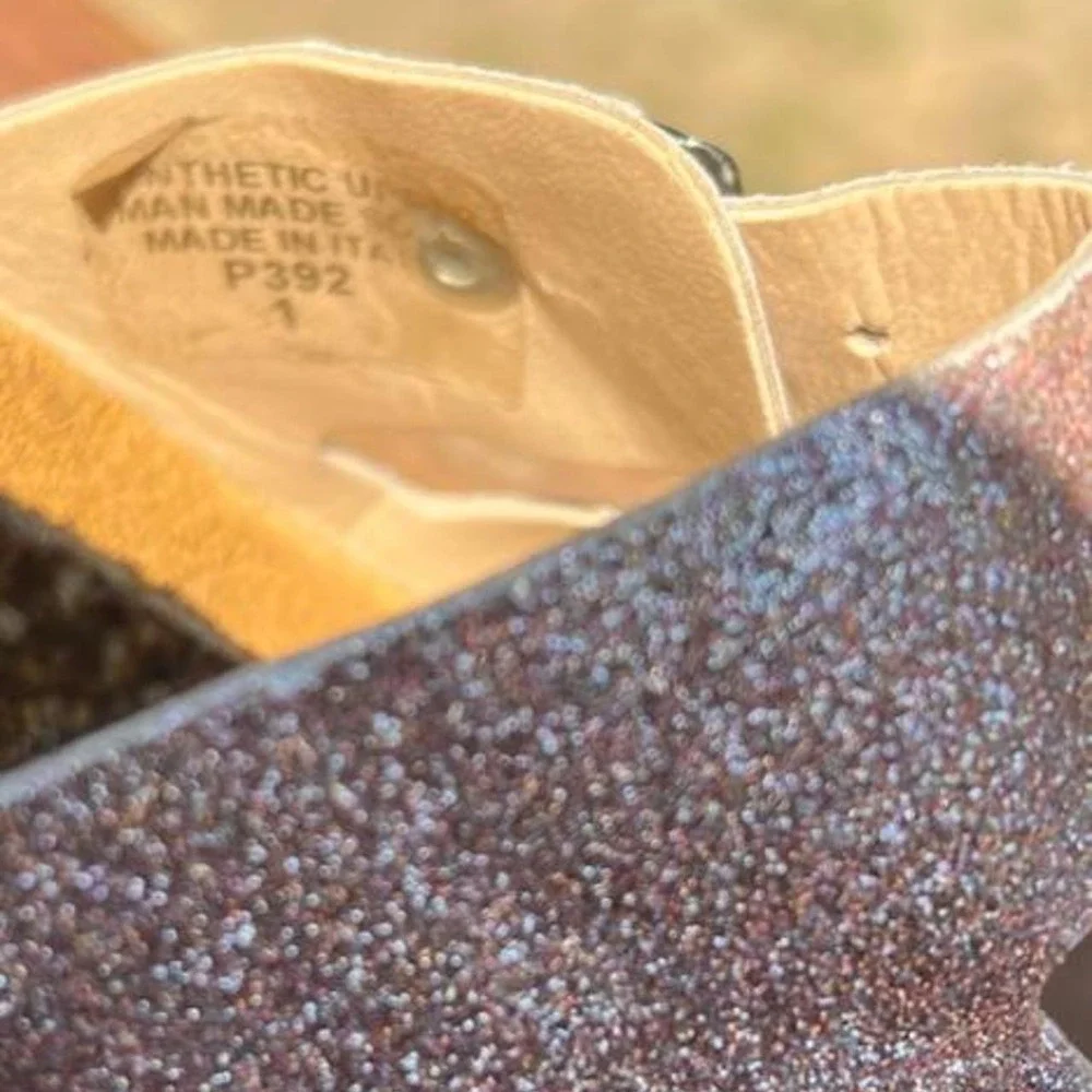 Giulla Palai Youth 1 Pink Glitter Double Strap Cork Bed Slides Sandals